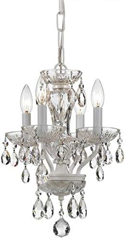 Traditional Crystal 4 Light Clear Italian Crystal Wet White Mini Chandelier