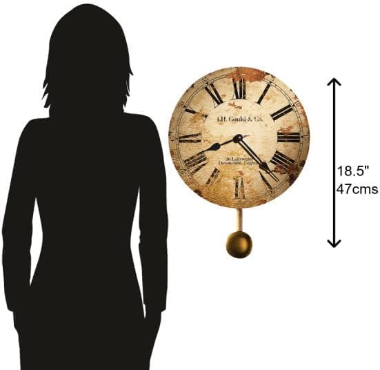 Howard Miller Dayton Wall Clock II 549-661 – Aged Finish Metal Frame, Antique Dial, Vintage Home Décor, Antique Brass Finished Pendulum, Quartz Movement