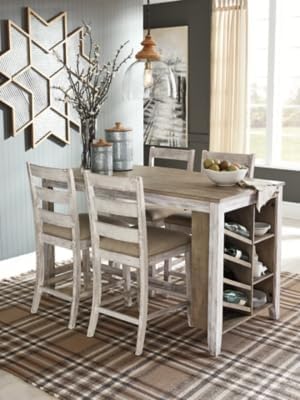 Signature Design by Ashley Skempton Farmhouse 36" Counter Height Dining Table with Storage & Wine Rack, Whitewash