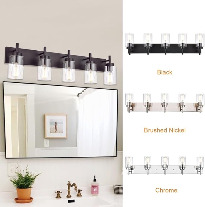 VINLUZ 5 Lights Bathroom Vanity Light Fixture Oil Rubbed Bronze Sconces Wall Lighting Modern Industrial Indoor Wall Mounted Lamp Farmhouse for Kitchen Hallway (Patent No.: US D958,438 S)