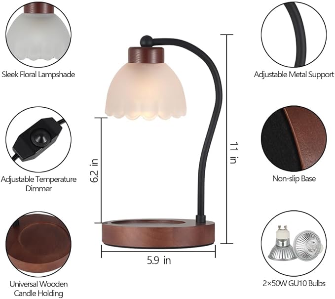 mocosa Electric Candle Warmer with 2 Bulbs Wax Warmer for Jars of Yankee Candles Adjustable Light for House Warming Odour Removal and Home Decoration Candle lamp (B-White Glass)