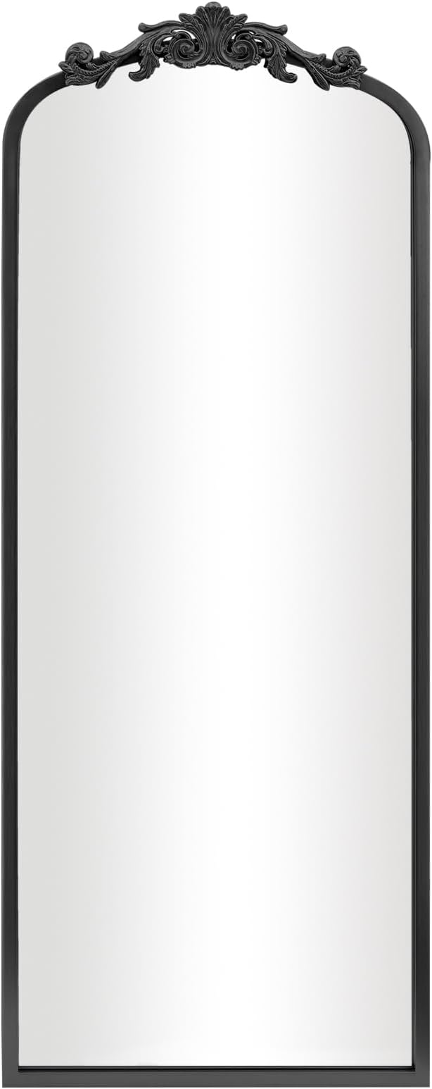 Vintage Black Antique Arched Full Length Floor Mirror 22"X65",Traditional Elegant Baroque Floor Body Mirror with Ornate Matel Frame,French Wall Mirror for Dressing/Living Room/Hallway