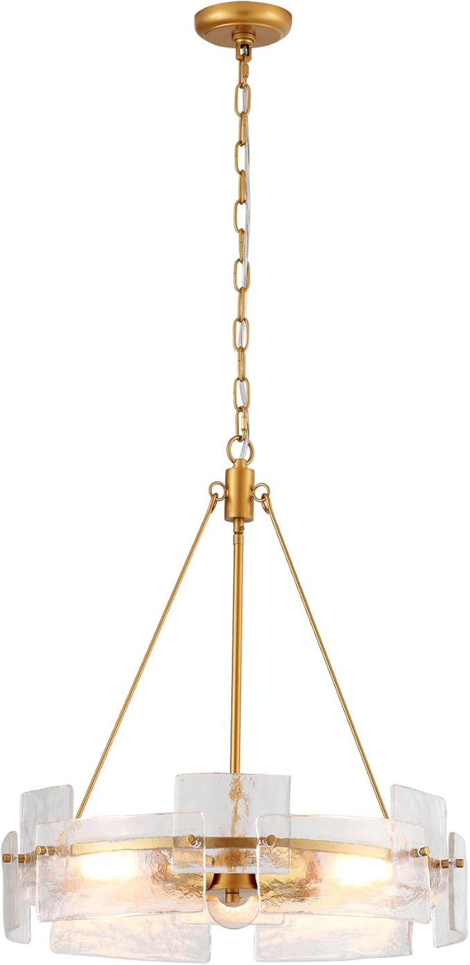 Dia 21 Inch Modern Glass Chandelier for Dining Room, 3-Light Vintage Chandelier for Foyer, Gold Pendant Light for Farmhouse Bedroom Entryway Kitchen