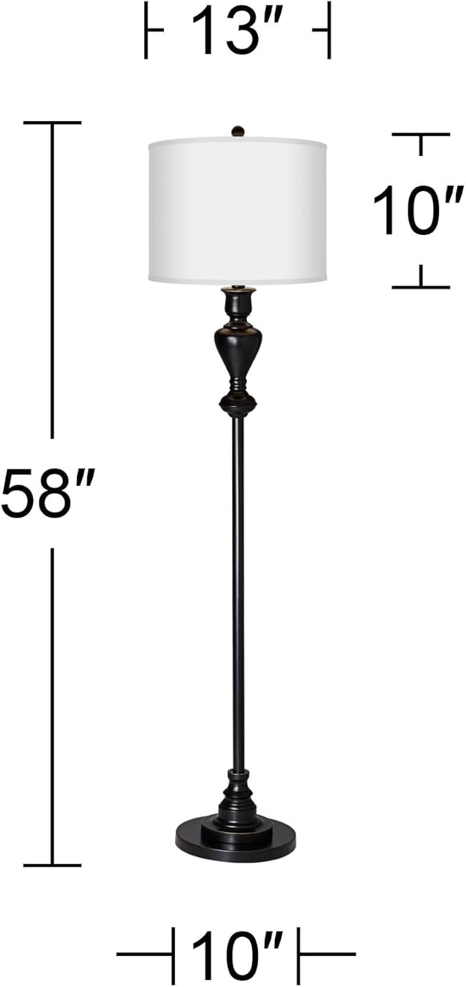 Possini Euro Design Country Cottage Floor Lamp Standing 58" Tall Black Bronze Metal Soft Gold Edging Real Woven Burlap Fabric Drum Shade for Living Room Reading Bedroom Office House Home Decor