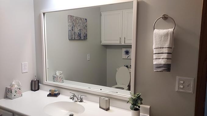 Frame My Mirror White Bathroom Mirror for Wall, 20" x 60" Pure White Bathroom Vanity Mirror, Made in USA, Hangs Horizontally or Vertically, Ellis Design