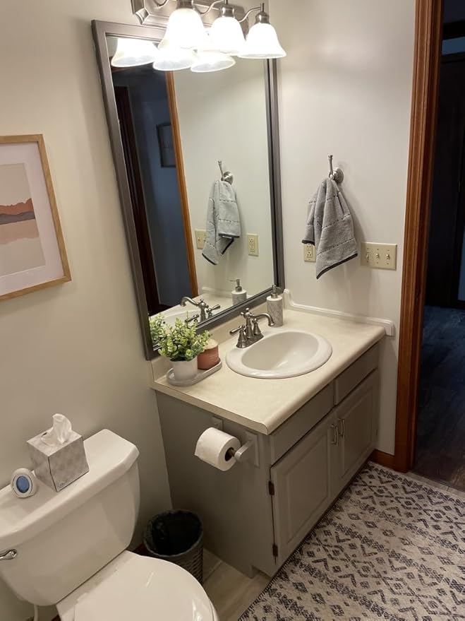 Frame My Mirror Silver Bathroom Mirror for Wall, 36" x 36" Stainless Steel Bathroom Vanity Mirror, Made in USA, Hangs Horizontally or Vertically, Ellis Design