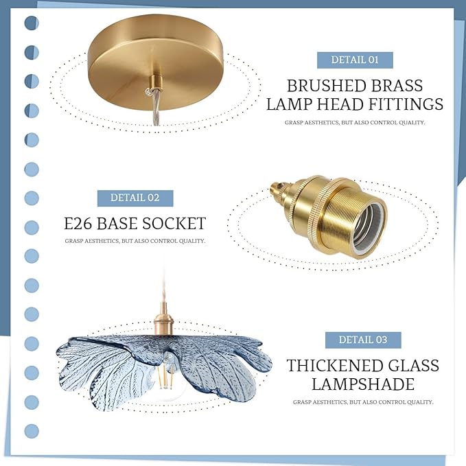 Glass Pendant Light fixtures Modern Large Pendant Light for Dining Room Mid Century Modern Pendant lamp with Blue Glass Shade Vintage Farmhouse Pendant Chandelier for Kitchen Island Bedroom