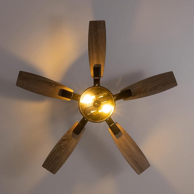 52 Inch Flush Mount Ceiling Fans with Lights and Remote Control, Low Profile Farmhouse Ceiling Fan for Bedroom Living Room and Patio, Black Caged Ceiling Fan for Indoor and Outdoor