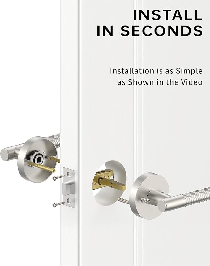 Asidrama 8 Pack Passage Brushed Nickel Door Handles, Door Lever with Door Knobs Indoor for Bedroom or Bathroom, Heavy Duty Door Handles Interior with Locks for Left Right Sided Doors