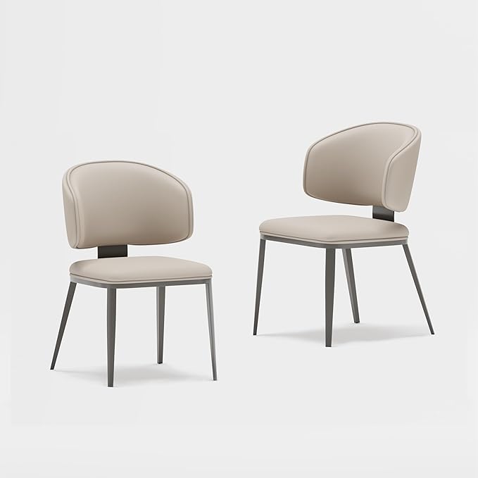Dining Chairs Set of 2 Modern High Backrest Comfortable, Fashion Upholstered Kitchen Room Chair Armless Dinner Room Chair with Metal Legs for Living Room (Light Grey of 2)