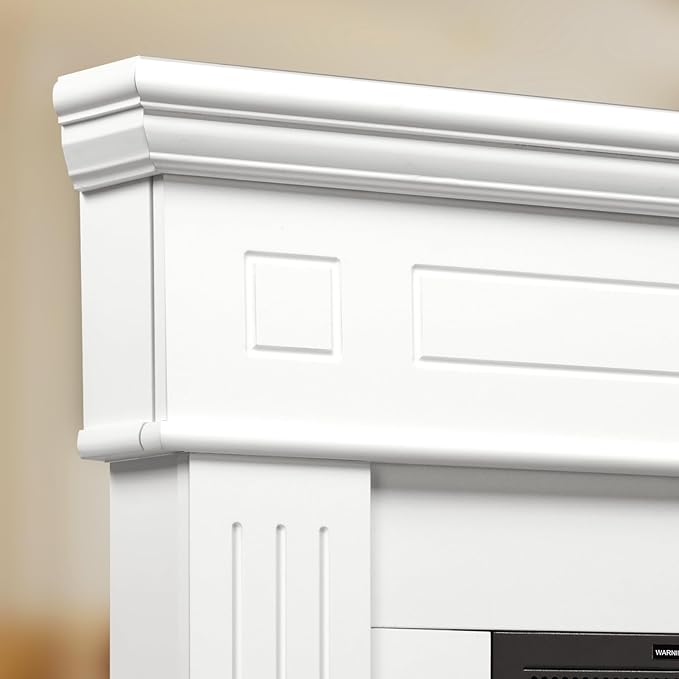 ZAFRO 43 Inch Corner Fireplace TV Stand with Mantel - Electric Fireplace Heater, Wooden Entertainment Center, Adjustable LED Flame, Freestanding (750W/1500W), White