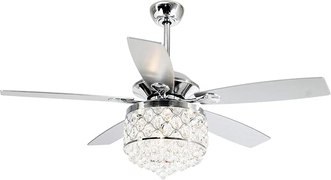 Parrot Uncle Ceiling Fans with Lights and Remote 52 Inch Modern Chandelier Ceiling Fan with Light for Bedroom 52 Inch Outdoor Ceiling Fans for Covered Patios with Light, Polished Chrome