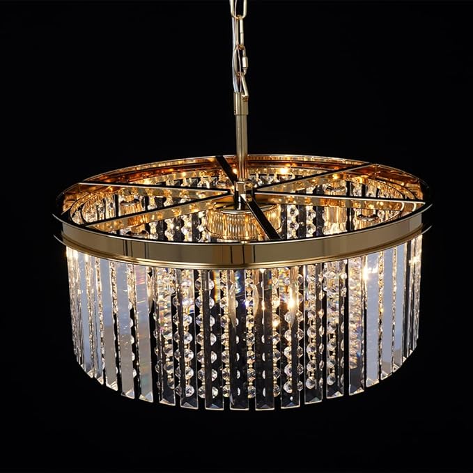 Modern Gold Crystal Chandelier, 20'' Small Pendant Light Fixture for Dining Room, Foyer, Entryway, Kitchen, Hallway Lighting