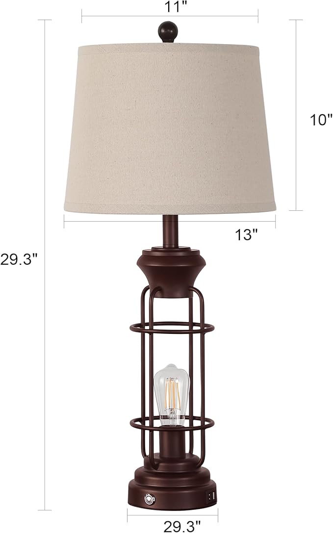 Table Lamps for Living Room Set of 2, 28" Tall Farmhouse Table Lamp with Oil Rubbed Bronze Finish, Bedroom Lamps for Nightstand with White Oatmeal Lampshade, 4 Bulbs Included