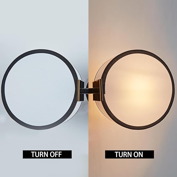 French Industrial Wall Sconce with Rotatable Linen Shade - Single/Double Shade Black Wall Lamp for Bedroom, Living Room, Hallway, Soft Ambient Lighting, Hardwired, E26 (Double)