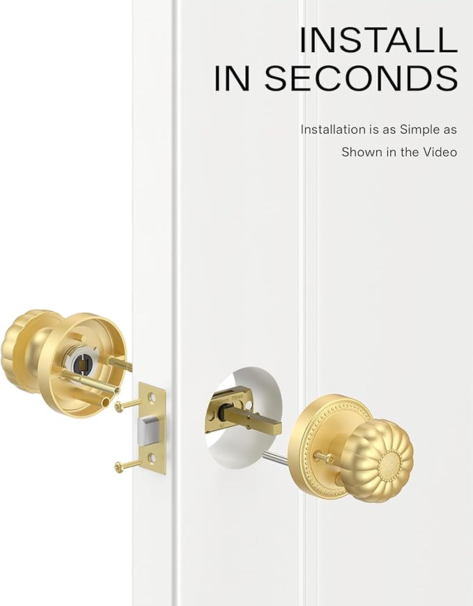 Asidrama 6 Pack Privacy Gold Door Knob with Lock, Brush Gold Door Knobs Interior for Bedroom or Bathroom, Heavy Duty Door Handle for Left Right Sided Doors ZR12-211Z