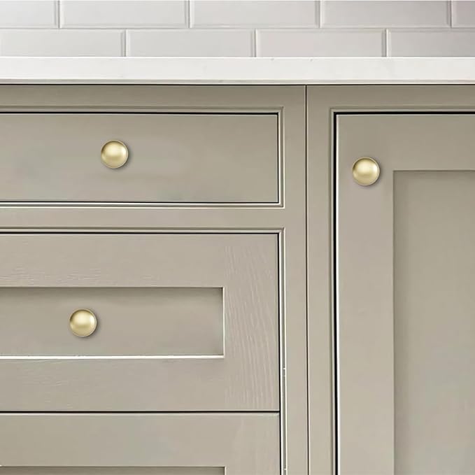 khtumeware 2 Pack 1-1/2 inch Bifold Closet Door Knobs Brushed Gold Cabinet Knobs Made of Zinc Alloy Suitable for Kitchen Cabinets/Bathroom Cabinets/Bedroom Furniture Includes Installation Screws
