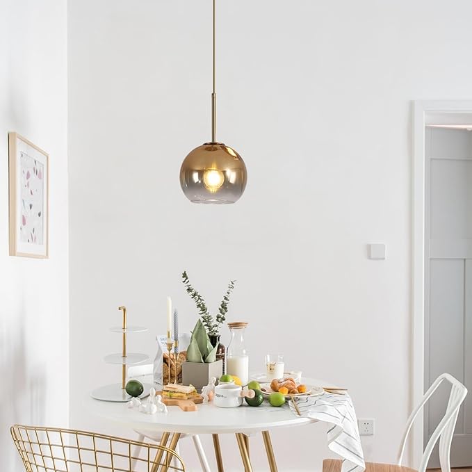 KCO Lighting Glass Globe Hanging Light Fixture Modern Gold Pendant Lights Kitchen Island Mid Century Dining Room Hanging Light Fixtures Over Table Single Pendant Light