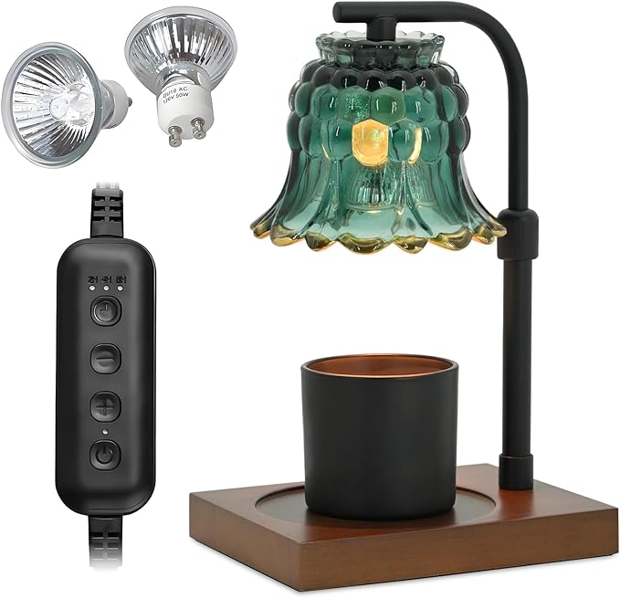 Candle Warmer Lamp Timer for Women Mom, House Warming Gifts New Home Decor, Modern Farmhouse Decor, GreenColorful Glass Flower Candle Warmer for Jar Candles with 2 Bulb