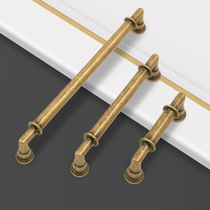 Asidrama 10 Pack 5 Inch(128mm) Brushed Antique Brass Cabinet Pulls, Kitchen Aged Brass Cabinet Handles Vintage Hardware for Cupboard Drawer