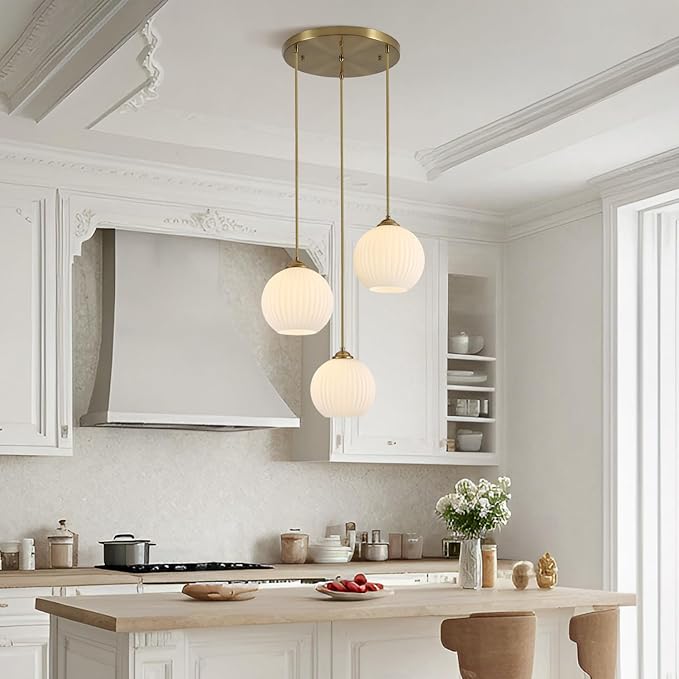 3 Light Pendant Lighting Milk Glass Chandelier Gold Cluster Pendant Light Fixture Vintage Chandelier White Glass Globe Pendant Lights Kitchen Island