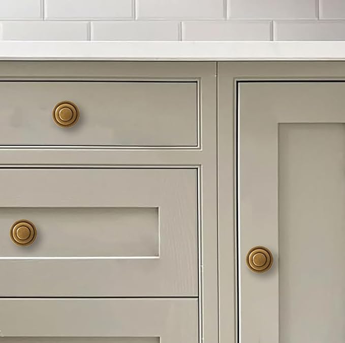 khtumeware 20 Pack 1-1/4 Inch(32mm) Antique Brass Round Cabinet Knobs Heavy Duty Soild Vintage Brass Cabinet Knobs Kitchen Antique Bronze Cabinet Hardware for Cupboard Drawer Handles