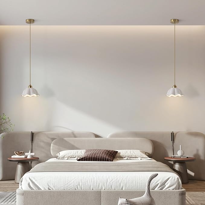 Modern Minimalist White Pleated Ceramics Pendant Lights Kitchen Island Mid Century Opal Glass Dome Adjustable Height Hanging Ceiling Light Fixture Brass Milk Glass Pendant Light MPL11-1 GD