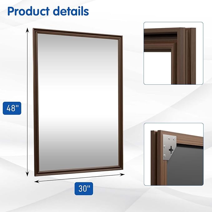 WEER Retro Copper Bathroom Mirror, 48x30 Inch Bronze Oil Rubbed Framed Mirror, Rectangle Classic Vintage Framed Wall Mirror, Farmhouse Vanity Mirror, Tempered Glass, Vertically or Horizontally