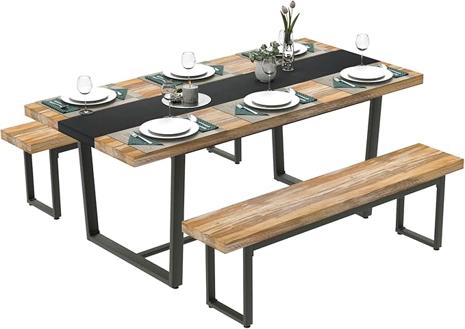 STHOUYN 71" 6ft Large Dinner Table for 6 8 Seat Dining Room Table, Rectangular Farmhouse Modern Kitchen Long Black & Brown Industrial Conference (Brown)