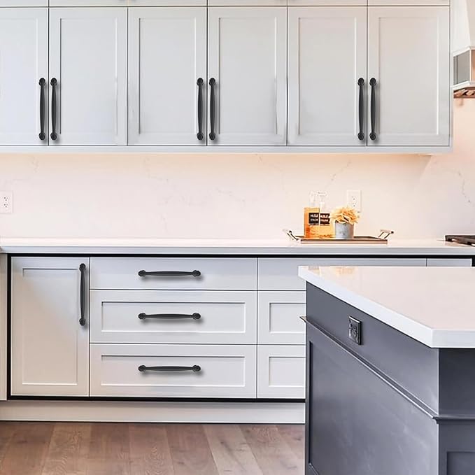 2 Pack 10inch(256mm) Center to Center Black Cabinet Pulls Handles for Cabinets Cupboard Solid Heavy Duty Matte Black Drawer Handles Dressers Kitchens bedrooms