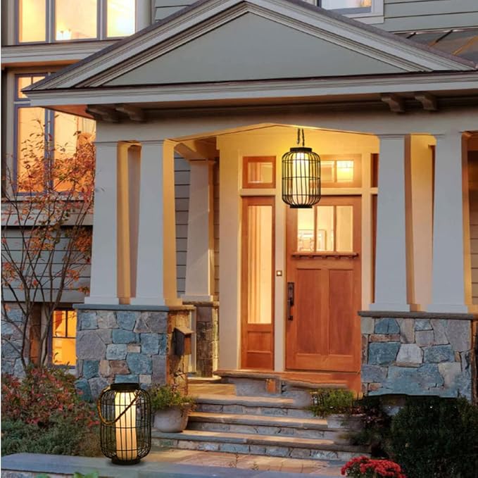 Large Outdoor Solar Lanterns Hanging Light Waterproof LED Garden Lights solar powered Retro Metal Auto On Off Table Lamp for Garden Patio Porch Lawn Pathway Walkway Tabletop Decorative(Black)