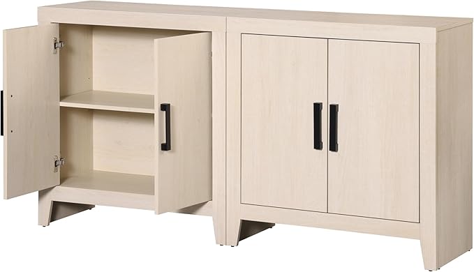 WAMPAT Buffet Cabinet with Storage, 62" Large Sideboard, Kitchen Cabinet with Door and Adjustable Shelf, Modern Farmhouse Wood Console Table for Kitchen, Dining Room, Living Room, Beige