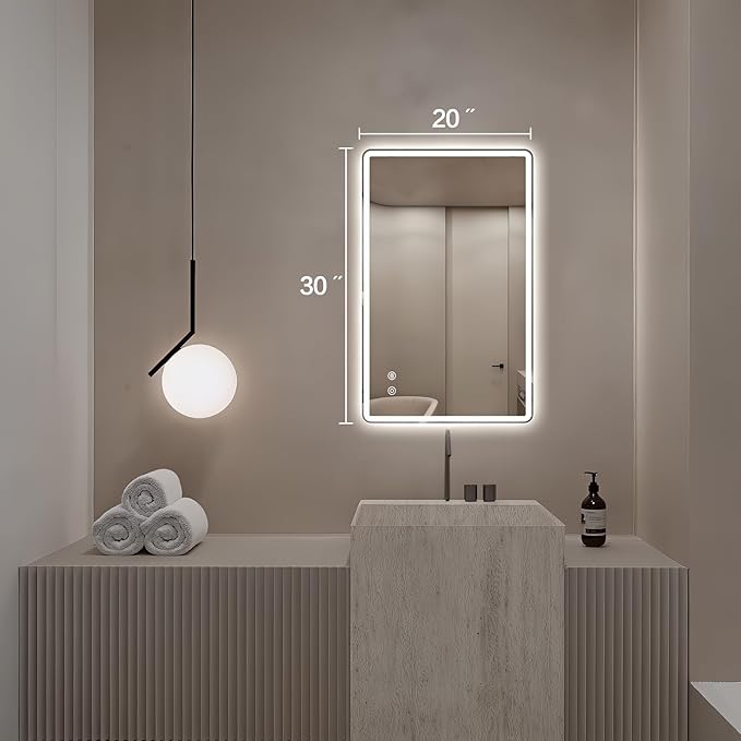 Niccy Led Mirror for Bathroom, 32"x20" Frameless Frontlit and Backlit Mirror for Wall Lighted Mirror with Bedroom 3 Color, Defogger, Explosion-Proof, HD Glass, IP65 Vanity Mirror Horizontal/Vertical