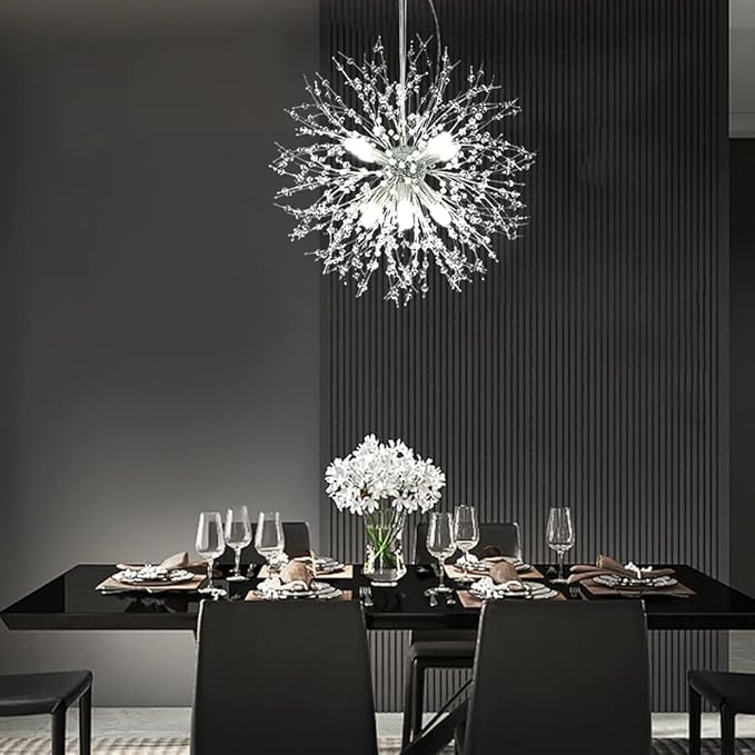 Modern Firework 8 Lights Crystal Chandeliers, Sputnik Dandelion Chrome Chandelier Light Fixture Pendant Lighting for Bedroom, Foyer, Hallway, Entryway, Kitchen, Dining Room