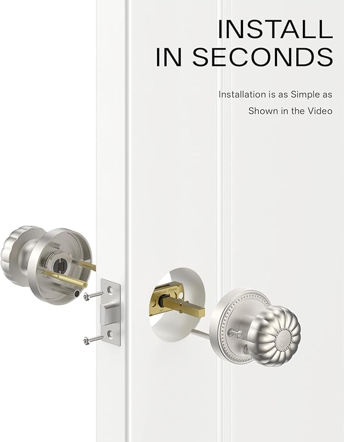 Asidrama 10 Pack Privacy Brushed Nickel Door Knobsb with Lock, Interior Door Knobs Interior for Bedroom or Bathroom, Heavy Duty Brushed Nickel Door Handles for Left Right Sided Doors 211Z