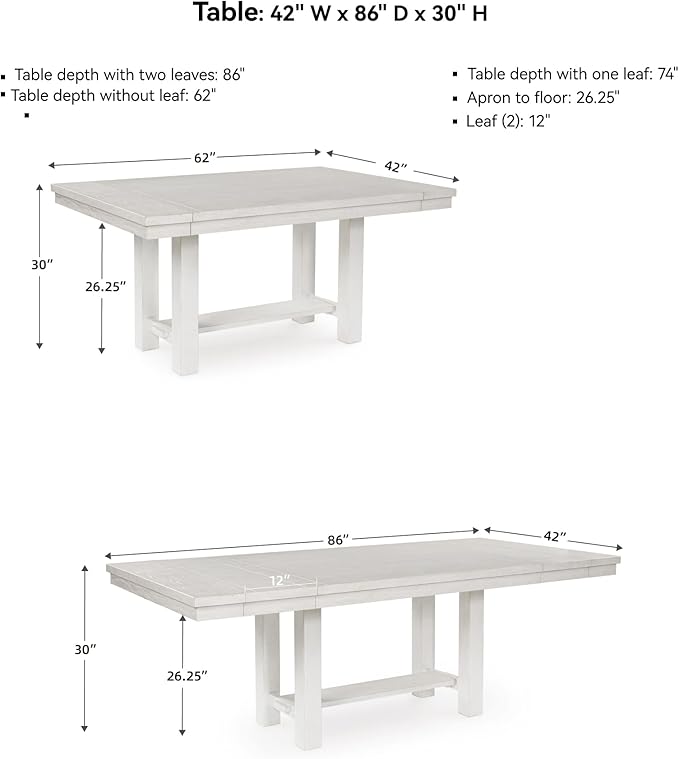 Signature Design by Ashley Robbinsdale Casual Removable Center Leaf Dining Extension Table with Trestle Base, Wood, Ash Veneer, Tabletop with Planked Effect, 2 Removable Center Leaves, Seats 8, White