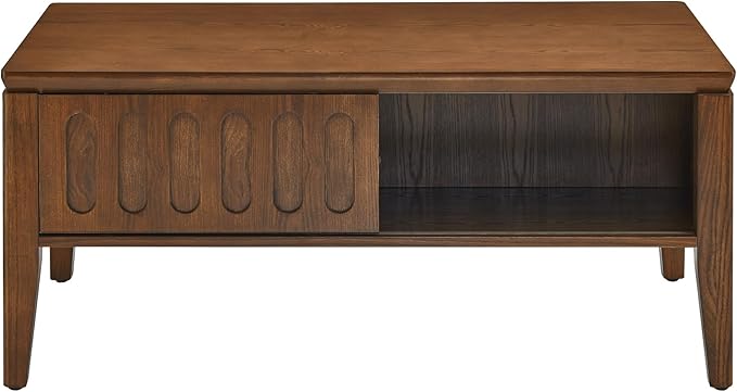 39.4" Mid Century Modern Coffee Tables for Living Room, Small Coffee Table with Storage Solid Wood Leg, Vintage Farmhouse Wood Center Table for Living Room Apartment Office, Accent Table, TV Stand