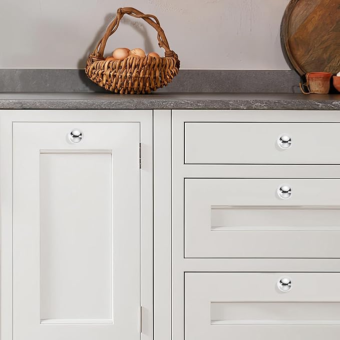 khtmeware 2 Pack 1-1/4 Inch Soild Polished Chrome Cabinet Knobs Bi-Fold Door Knobs Large Heavy Duty Ball Kitchen Cabinet Hardware Drawer Knobs Pulls for Drawers.