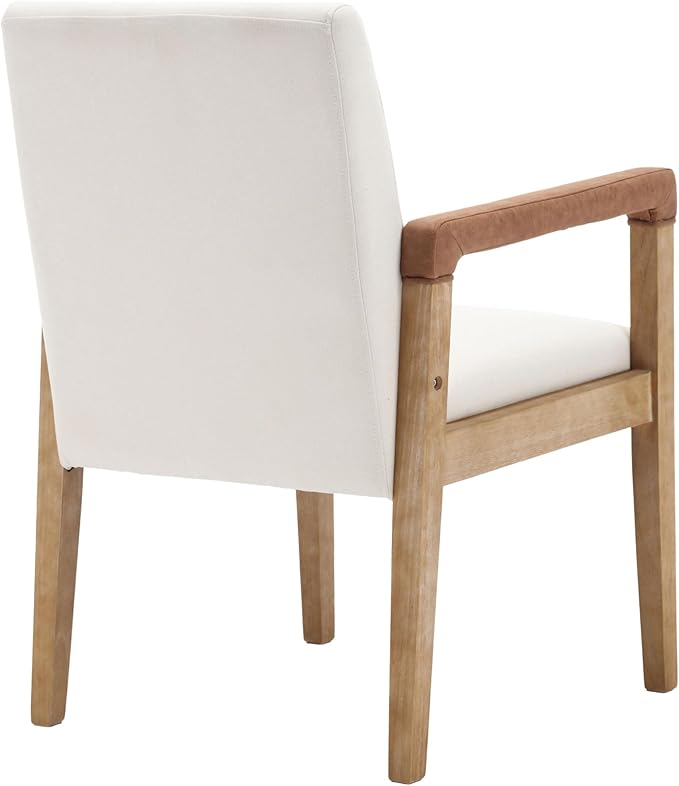 Mid Century Modern Dining Chairs Set of 4 Linen Fabric Upholstered Kitchen Chairs Comfy Accent Side Chairs with Solid Wood Frame Armchair for Living Room, Ivory