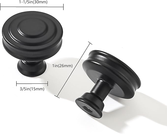 khtumeware 5 Pack 1-1/4 Inch(32mm) Matte Black Round Cabinet Knobs Heavy Duty Soild Cabinet Knobs Kitchen Cabinet Hardware for Cupboard Drawer Handles