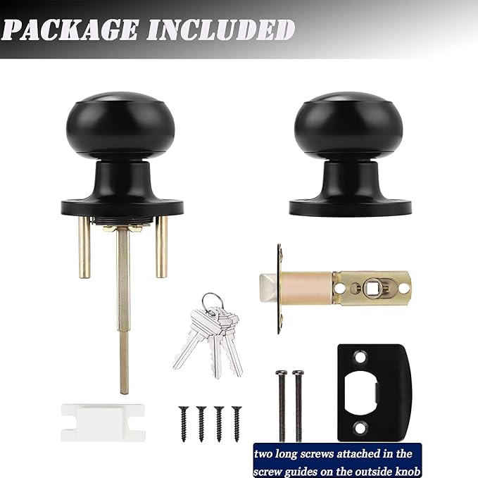 Probrico (6 Pack) Black Round Entry Door Knobs Keyed Alike, Exterior/Interior Door Handles Bedroom Bathroom/Front/Offic Doors, Door Lock with Locks and 3 Combo Keys Lock Security