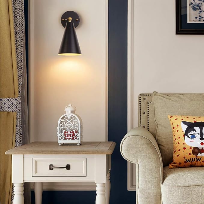 MWZ Modern Black Wall Sconces Lighting, 2 Pack Gold Rustic Lamp Fixture Farmhouse Simplicity Bronze Finish Arm Swing Industrial Wall Lights for Bedroom,Living Room,Reading,Kitchen