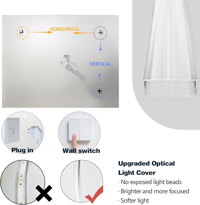 Niccy 40" x 24" LED Bathroom Mirror with Lights, Backlit and Front Lit, Lighted Vanity Mirror for Wall with 3 Colors, Anti-Fog, Shatter-Proof, Memory for Bedroom, Horizontal/Vertical