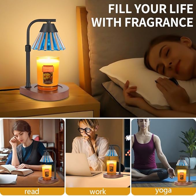 Dimmer Candle Warmer Lamp with Timer, Adjustable Height Farmhouse Electric Wax Melt for Jar Candles, Home Decor Thanksgiving Christmas Day Gifts for Grandma Mom Women (Gold Blue)