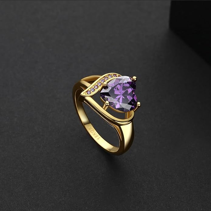 Engagement Rings for Women AAA+ Heart Cubic Zirconia Promise Rings for Her Valentines Day Gifts Womens Rings Black Gold Gothic Rings Promis Ring Wedding Rings Statement Rings for Women