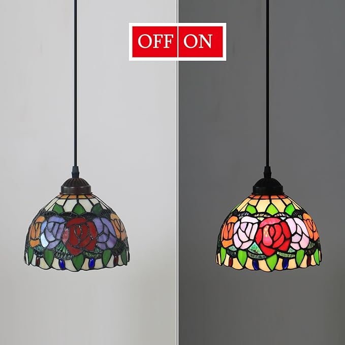 Hanging Lamp Tiffany 8 Inch Hanging Ceiling Light Vintage Farmhouse Small Stained Glass Pendant Lighting for Kitchen Island Dining Room