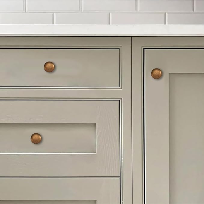 khtumeware 2 Pack 1-1/2 inch Bifold Closet Door Knobs Antique Brass Cabinet Knobs Made of Zinc Alloy Suitable for Kitchen Cabinets/Bathroom Cabinets/Bedroom Furniture Includes Installation Screws