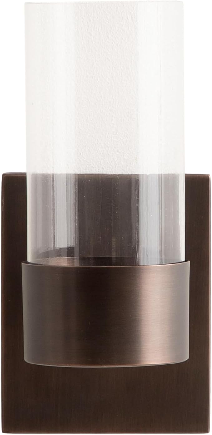 Kate and Laurel Zabler Modern Metal Wall Sconce, 5 x 6 x 10, Bronze, Round Candle Holder with Removable Glass Cylinder for Flameless Candle Display in Bedroom or Bathroom