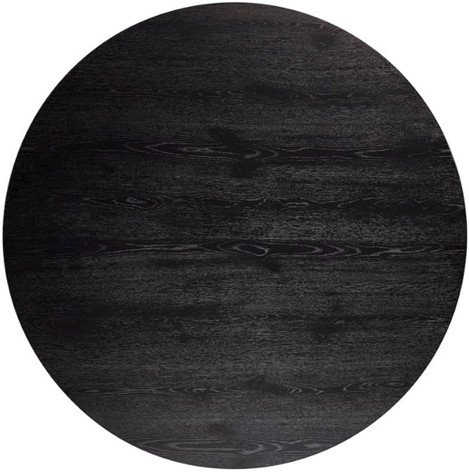 Alpine Furniture Black Round Dining Table 59 Inches, Vintage Finish with Tapered Pedestal Base, Solid Rubberwood Mindi Veneer, Seats 4-6 for Kitchen