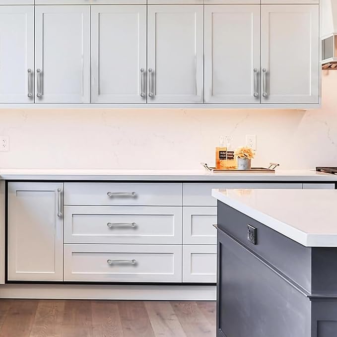 5 Pack 10inch(256mm) Center to Center Brushed Satin Nickel Cabinet Pulls Handles for Cabinets Cupboard Solid Heavy Duty Drawer Handles Dressers Kitchens bedrooms